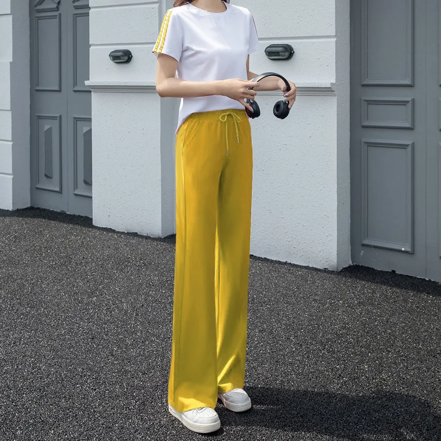 pantalon-long-pour-femme-jaune-uni-taille-haute-evase-a-drape-coupe-large-style-decontracte-sportif-harbin-ghost-step-jazz-square-dance