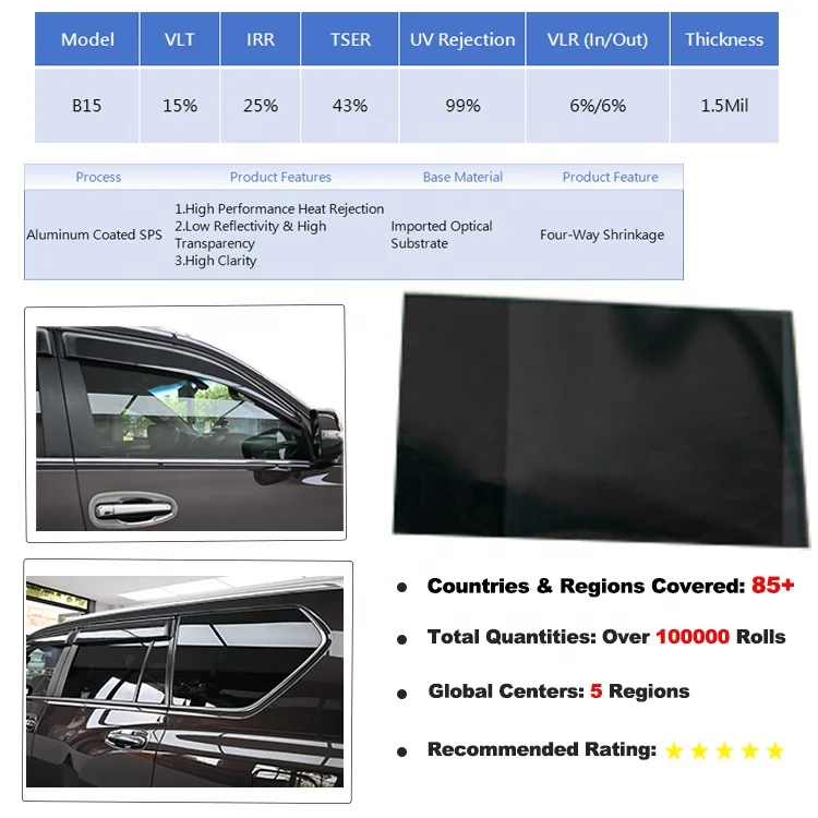 USA Quality 15% VLT Heat Resistant Privacy Protection Window Solar Film for Car