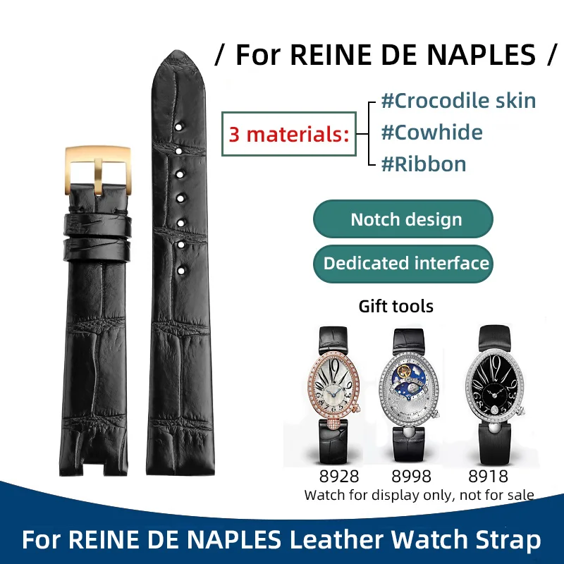 For Reine de Naples watch band Breguet Strap REF 8918 8908 8928 8998 watch belt Crocodile cow ribbon Concave Mouth Bracelet 16mm