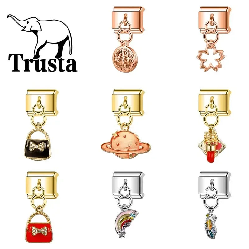 Trusta 2024 Новая модная сумка Радуга Очарование Итальянские звенья 9 мм Браслет из нержавеющей стали для женщин DIY Ювелирные изделия оптом N153