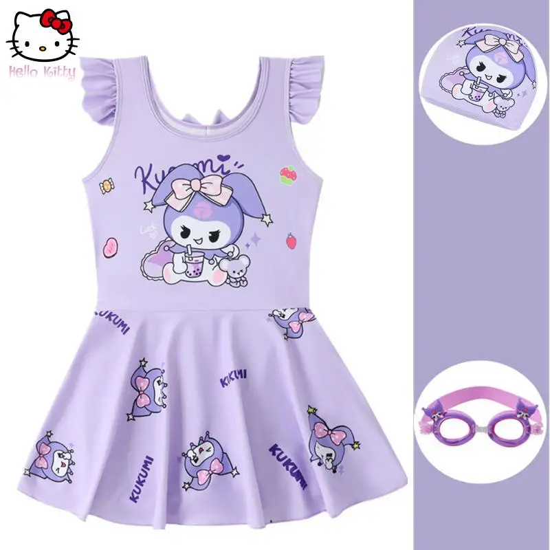 

Hello Kitty Kids Anime Kawaii Swimsuit Sanrio Kuromi Cinnamoroll New Cartoon Girls Fashion Skirt Swimwear Set Beach Quick Drying