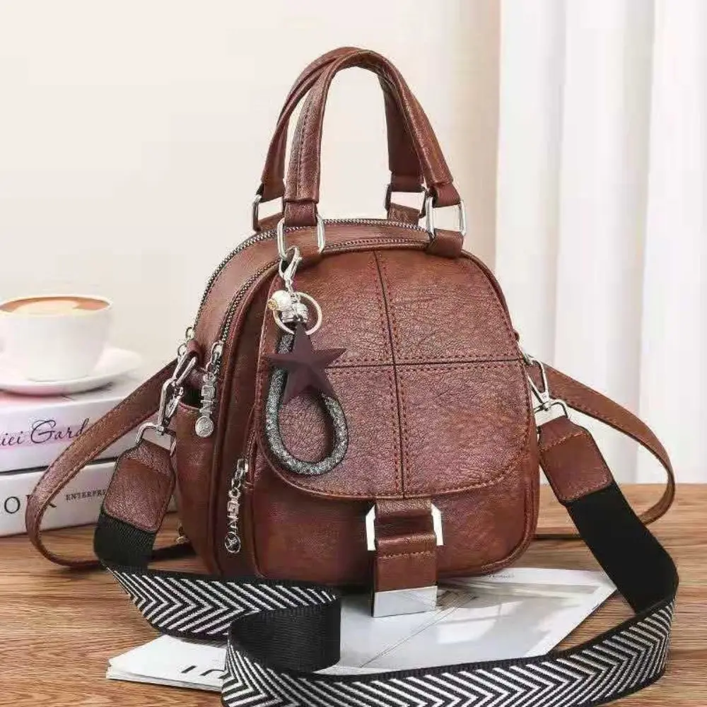 PU Leather Convertible Backpack Purse Wide Strap Soft Crossbody Shoulder Bag Multi-Carry Quilted Multi-Way Bag For Women