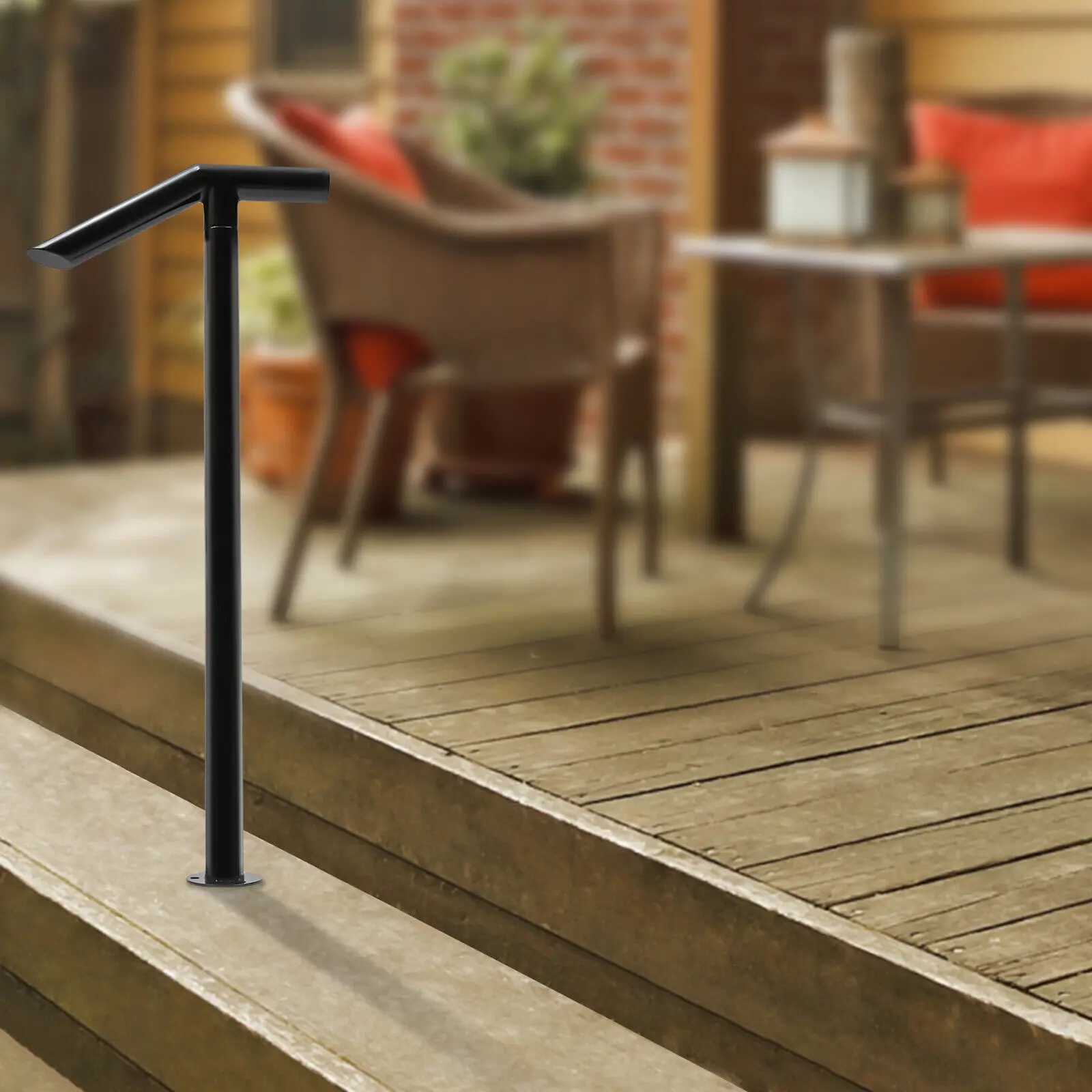 

37.8 Inch Iron Outdoor Stair Railing Hand Rail Industrial Style Step Handrail Rail For 1-2 Steps