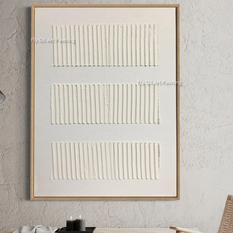 Popular Simple Beige Texture Thick Canvas Home Wall Decor Items Lareg Handpainted White Abstract Oil Painting Original Artwork