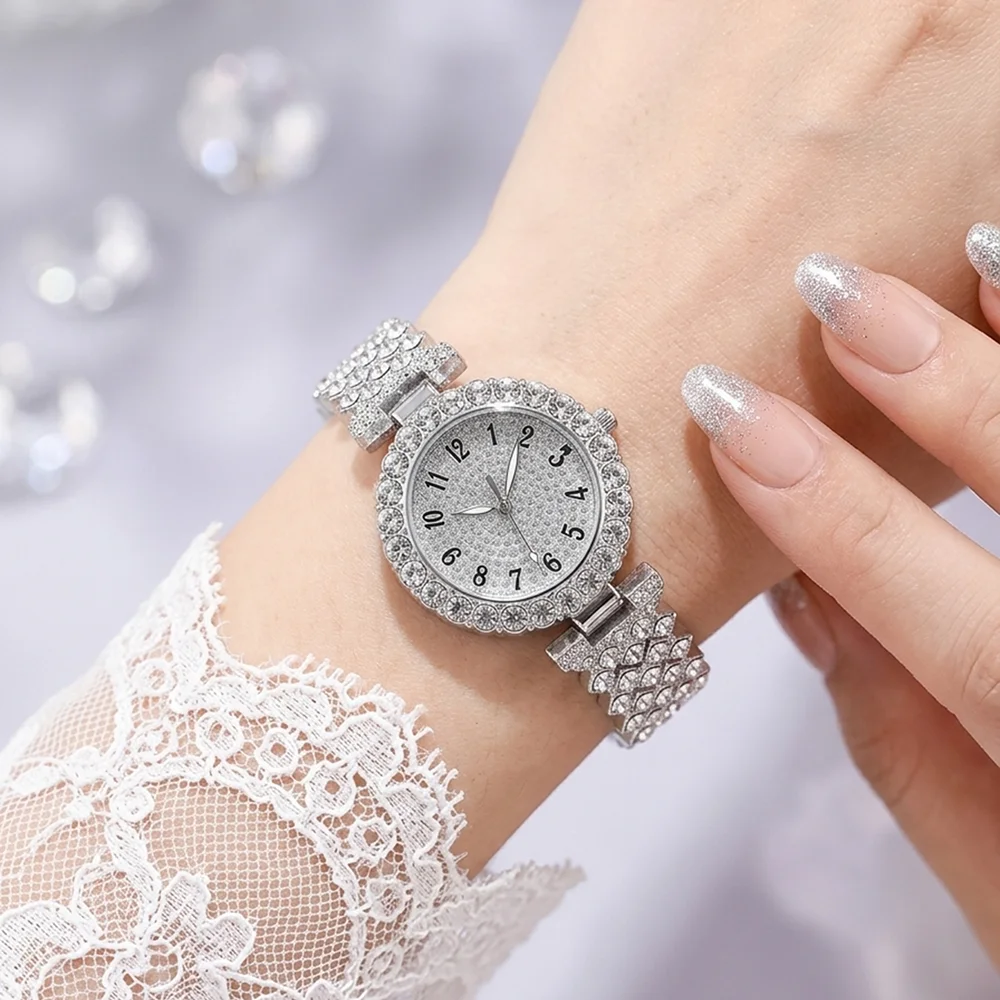 5Pcs/Set Unisex Jewelry Watches Women's Wristwatch Accessories Silver Trendy Fashionable Elegant Classic Exquisite Light Luxury Rhinestone Luxury Quartz Watch Set Y2K Suitable for Daily Outfits Perfect Holiday Gift view 5