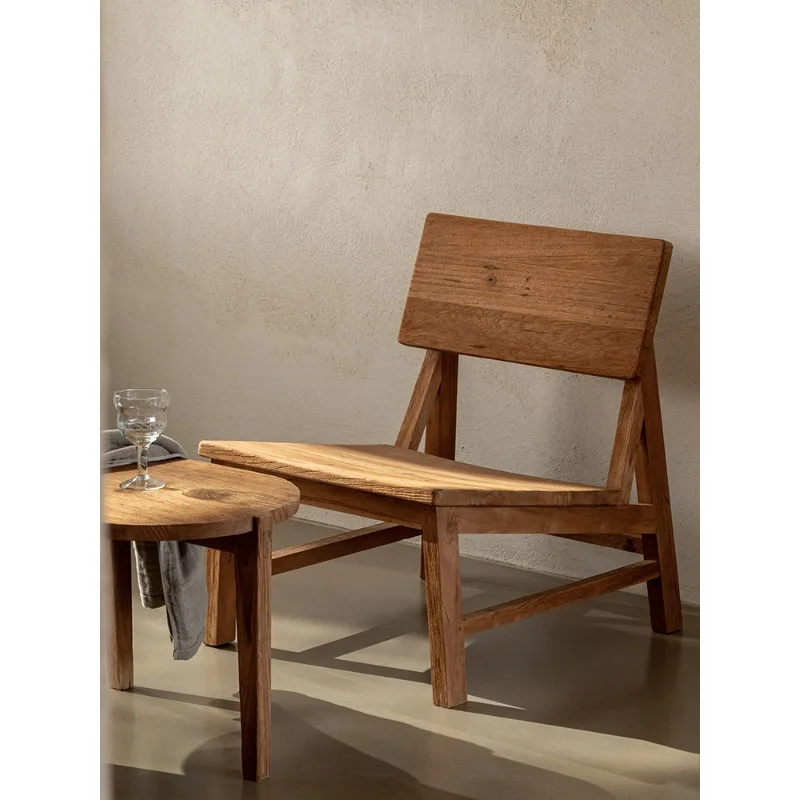 Solid wood single sofa chair, leisure chair balcony, back recliner