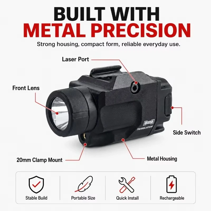 20mm Rail Mount  Hobby Light Metal Under‑barrel 800LM Red Green Laser Model Accessory