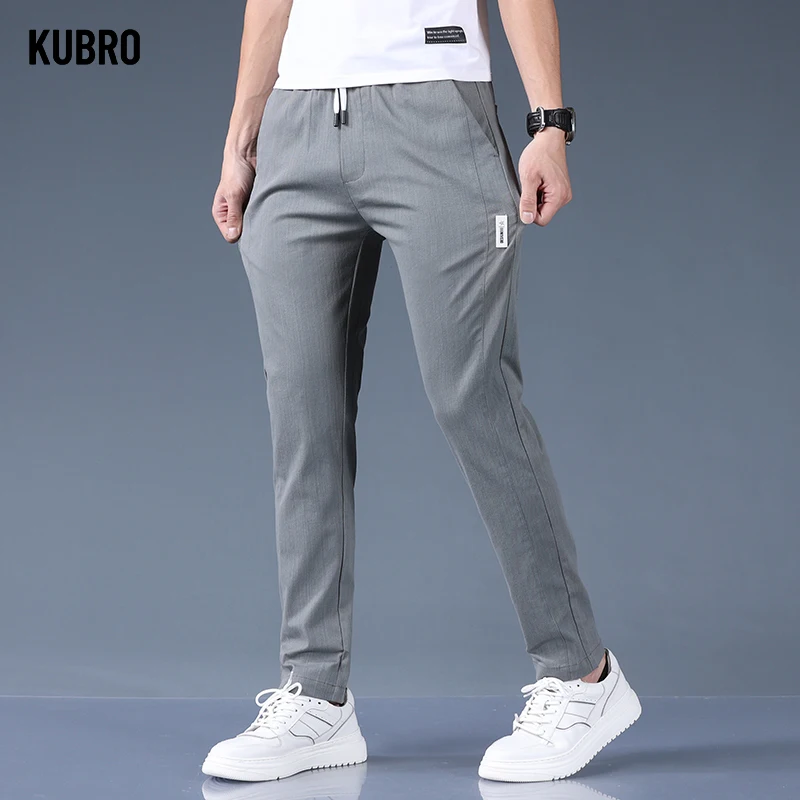 KUBRO Men's Casual Pants Slim Pant Straight Thin Trousers Male Fashion Stretch Jogging Elastic Breathable Sweatpants 2024 Summer