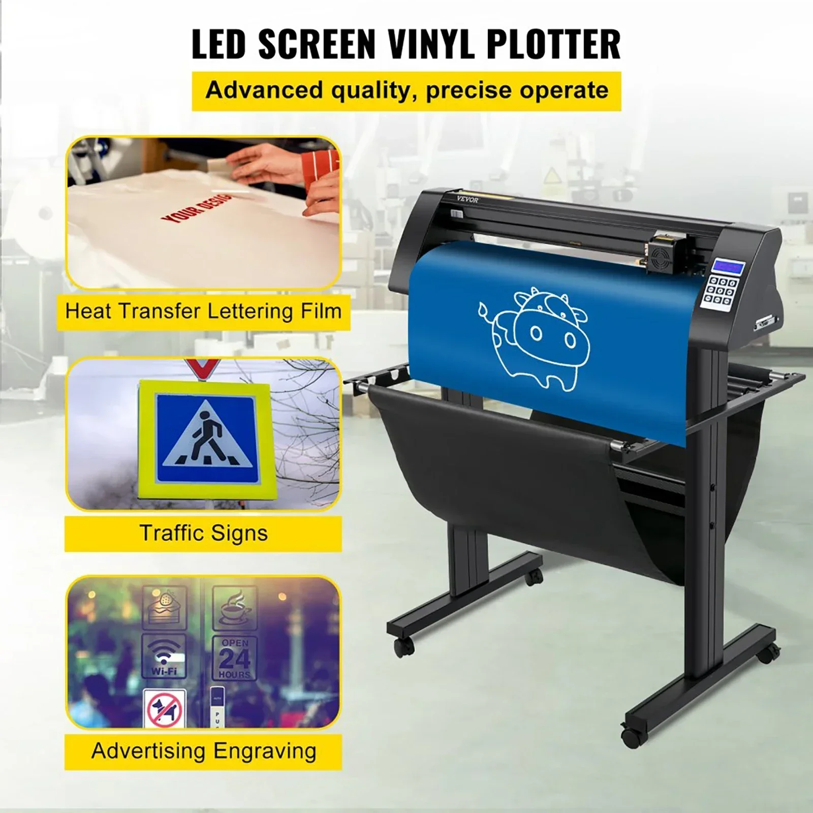 VEVOR Vinyl Cutter 870mm Vinyl Plotter LED Screen Plotter Cutter Semi-Automatical Built-in Optical Eye for Accurate Guiding