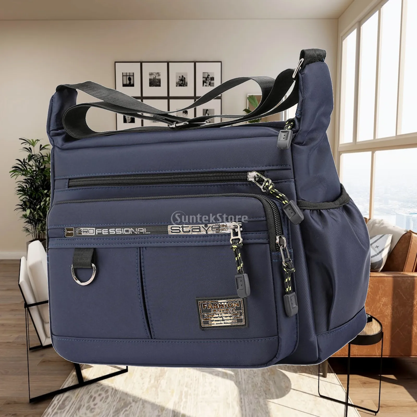 Portable Men Shoulder Tote Bag Oxford Cloth Handbag Large Capacity Zipper Purse for Business Travel Gift
