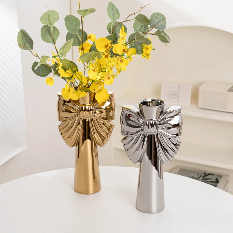 Modern Minimalist Bow Ceramic Vase 28cm Hydroponic Plants Compatible Office Living Room Decor Ideal Home Decoration