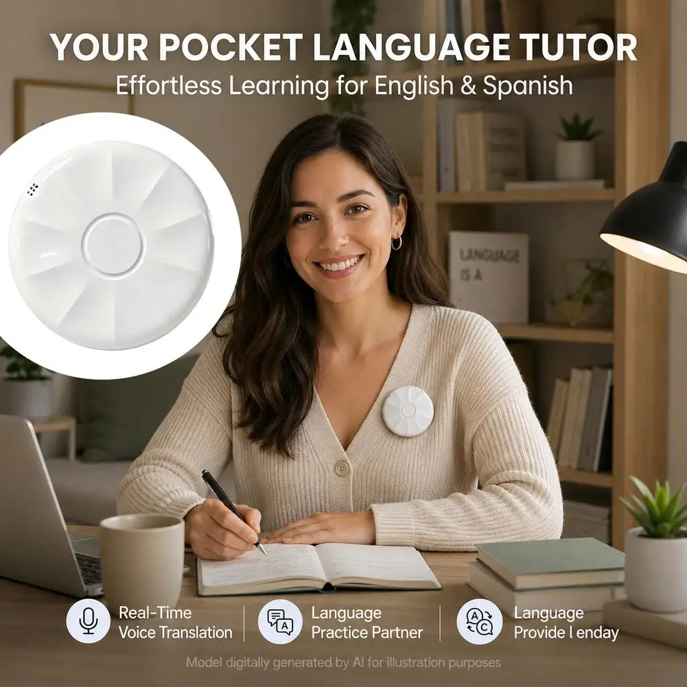 Wearable AI Smart Translator Real Time 160+ Languages Translation Back Clip Portable Interactive Language Learning Trainer