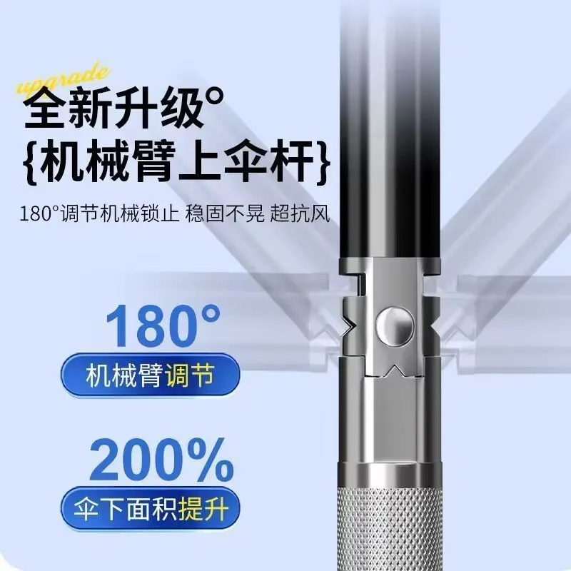 2026 Mechanical Arm Crutch‑Type Fishing Umbrella Double‑Layer UV‑Proof Rain Sun Shade for Camping Stall