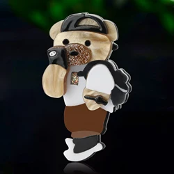Fashion Acrylic Cartoon Bear Brooches for Women Unisex Animal Pins Event Party New Gifts Backpack Decoration Clothes Accessories