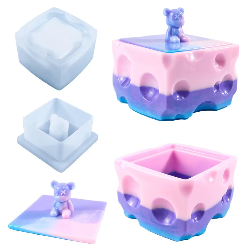 

Cheese Shape Storage Box Silicone Mold Bear Style Jewelry Holder Epoxy Resin Mold Handmade Crafts Gift Home Desktop Decoration