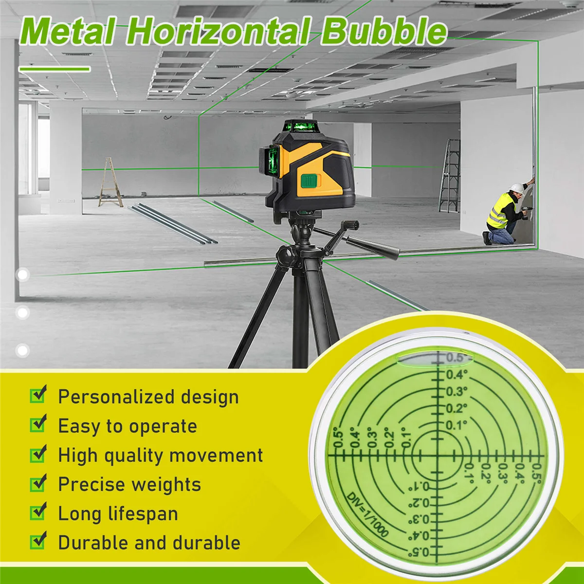 New Metal Universal Level 6010 Inner Engraved Line Level 3 '/2mm for Diy Household Level Bubble Measuring Tools
