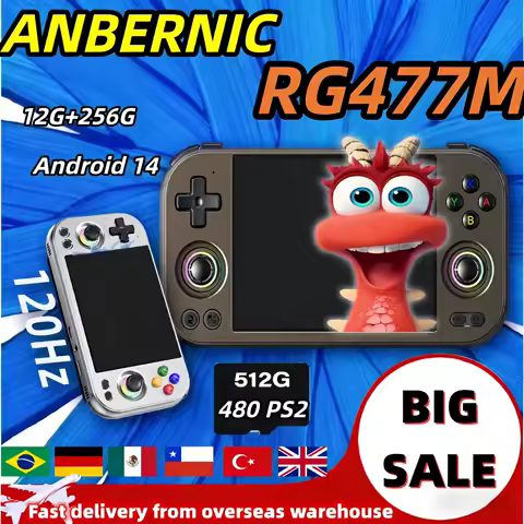 ANBERNIC RG 477M Retro Video Game Console Android 14 RG477M Al Aluminum 12G+256G 4.7 Inch LTPS In-Cell Touch Screen PSP PS2 Gift