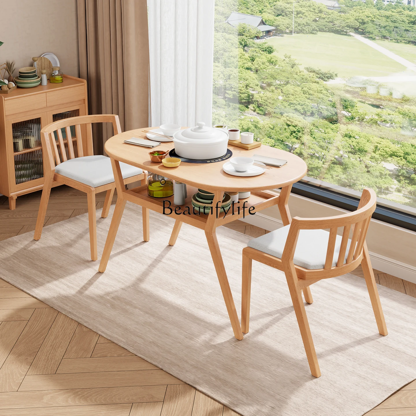 

Solid wood oval dining table small apartment household balcony table