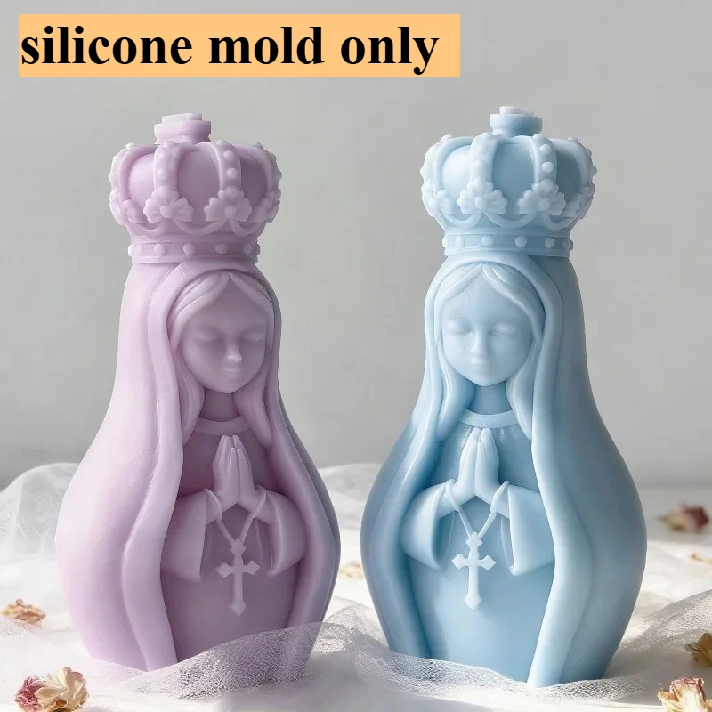 Molde de silicona con forma de ángel de oración para velas, molde para manualidades con la imagen de una niña con corona, para hacer objetos de yeso, cemento o jabón, ideal como regalo para decorar el hogar.
