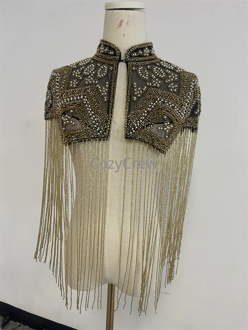 Chaqueta Corta Retro de Lujo con Lentejuelas y Flecos, Bolero Elegante para Mujer, Capa Formal, Chal con Lentejuelas para la Noche