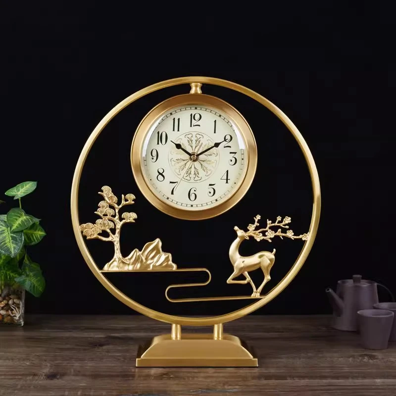Brass Table Clock Luxury High-end Desk Clock Modern Aesthetic Household Desktop Clocks Living Room Decorations Accessories