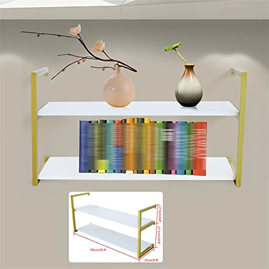 

2 Wooden Layers Floating Shelf Bookshelf Wall Mounted Toys Plants Display Rack Decor Bookshelf Book Plant Display Stand