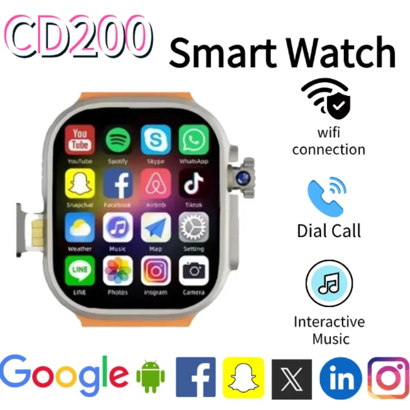 CD200 5G Smartwatch Global Version, SIM Card Rotating Camera Android9.0 WiFi GPS Play Store Phone Watch