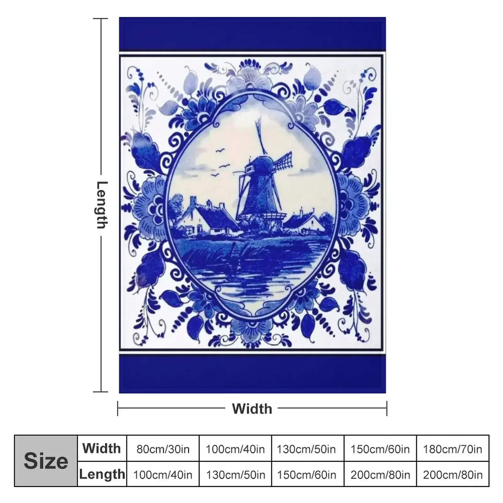 DUTCH BLUE DELFT : Vintage Windmill on River Print Throw Blanket Decorative Sofa Loose Personalized Gift Soft Plaid Blankets