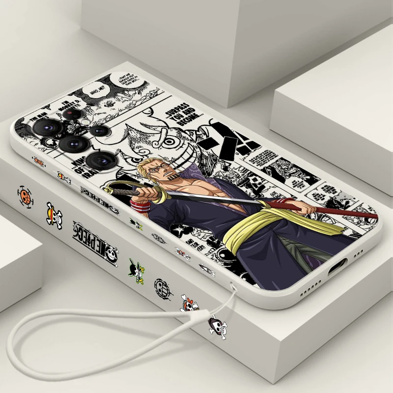 Comics One Piece Luffy Sanji For Samsung Galaxy S25 S24 S23 S22 S21 S20 Plus Ultra FE 5G Liquid Left Rope Cover Phone Case