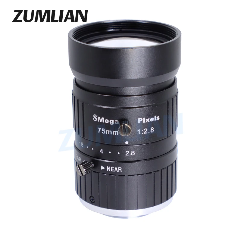 ZUMLIAN 75mm Prime Lens 1'' C-Mount F2.8 Manual Iris 8MP Low Distortion Lens for Industrial Inspection Machine Vision Cameras