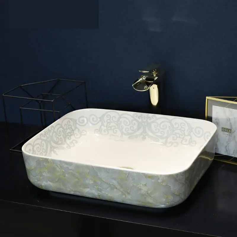 

High Temperature Porcelain basin Jingdezhen Ceramic Washbasin Table Basin Imitation Marble ceramic wash basin bathroom sink