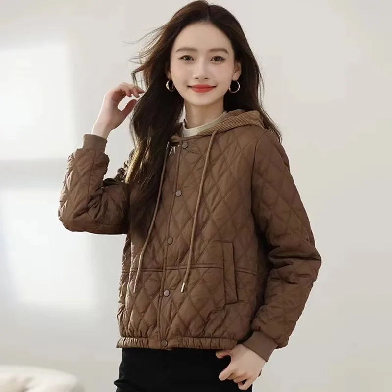 Autumn Winter Short Cotton-Padded Jacket Female New Korean Fashion Hooded Thin Women Parkas Loose Warm Outwear Ladies Overcoat