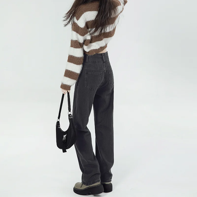 High Waist Skinny Jeans Women's Autumn And Winter American Design Sense Straight Tube Pants Loose Wide Leg Pants Fashion