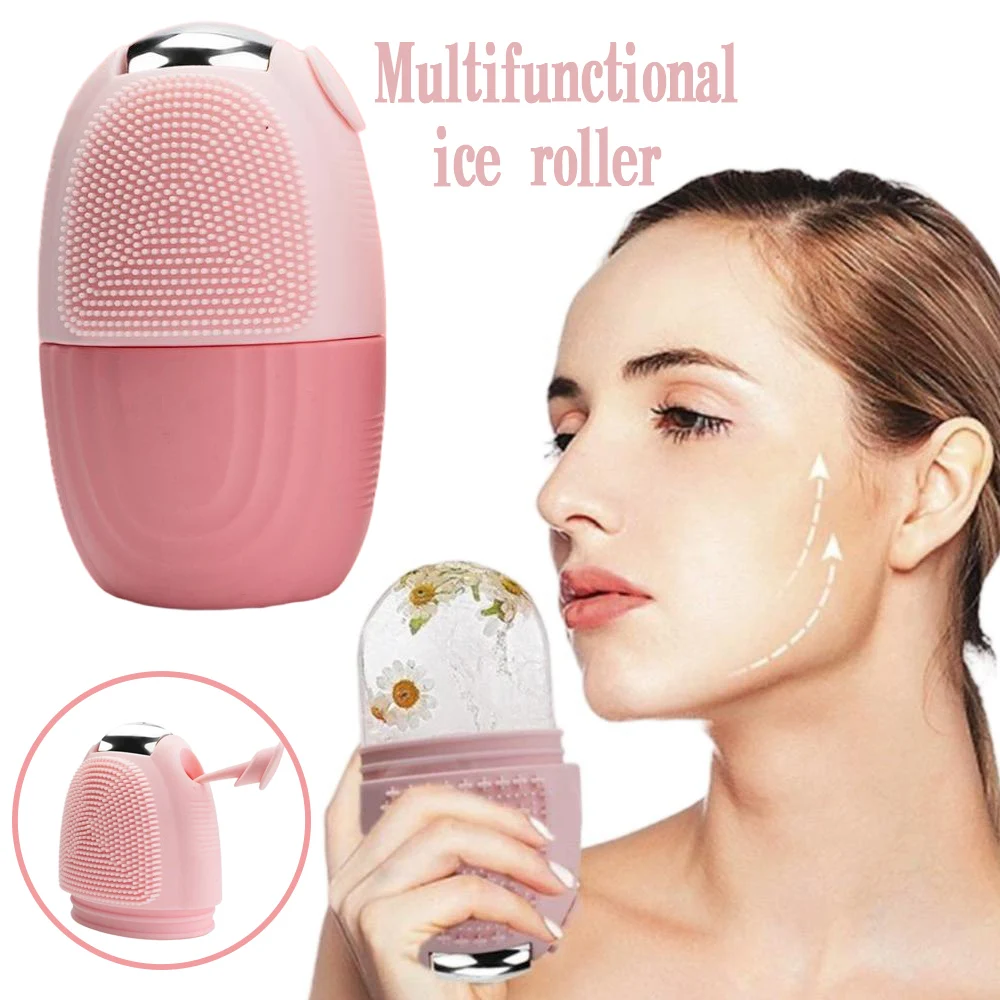 Ice roller suitable for face and eyes - facial skin care tool, self-care gift for men and women (pink)