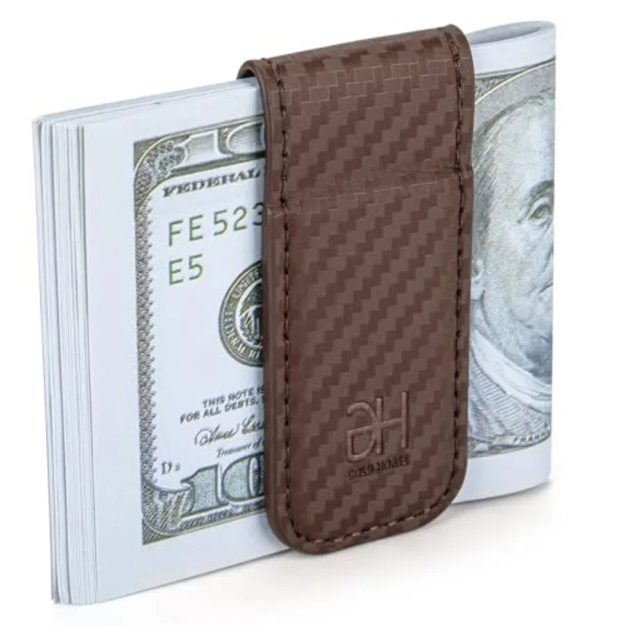 Slim Magnetic Money Clip Genuine Leather Business Card Holder for Men