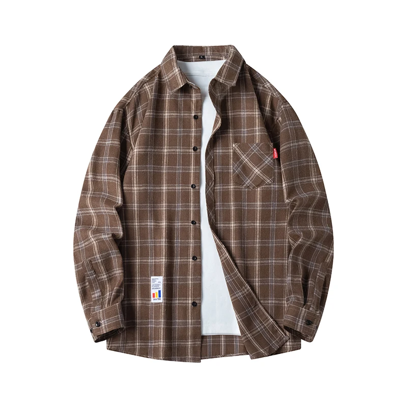 

Модная клетчатая рубашка с длинным рукавом для мужчин, повседневная, весна-осень, молодежная, в гонконгском стиле, верхняя одежда, с квадратным воротником, для различных случаев