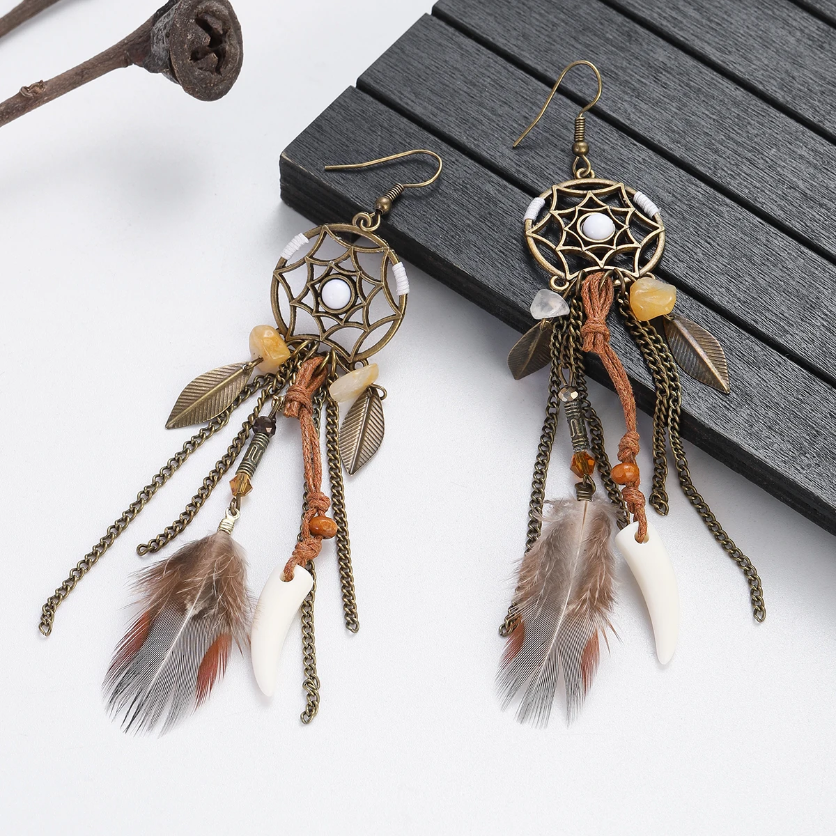 2023 Boho Vintage Earrings Summer Beach Dream Catcher Earrings Fashion Tassel Feather Earrings Jewelry Gift Pendientes