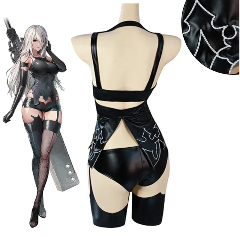 NieR:Automata YoRHa tipo A No.2 disfraz de Cosplay A2 negro PU Tops pantalones cortos mujer Sexy carnaval fiesta de Halloween Suitx;8's,6;
