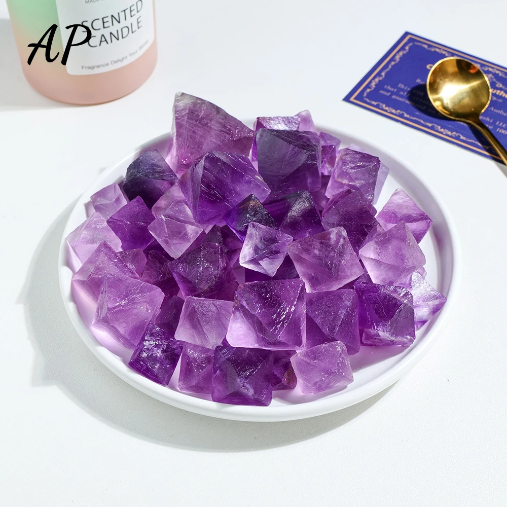 100g/bag Natural Stone Purple Fluorite Octahedron Crystal Crafts Healing Stone Fluorite Gem Mineral Specimen Home Decoration