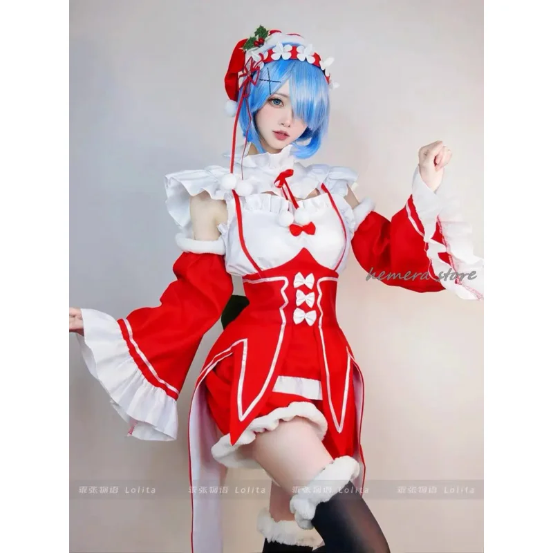 Anime Ram/Rem Lolita Maid Cosplay Costumes Dress Re: Zero Kara Hajimeru Isekai Seikatsu Halloween Costumes for Women Loli Dress