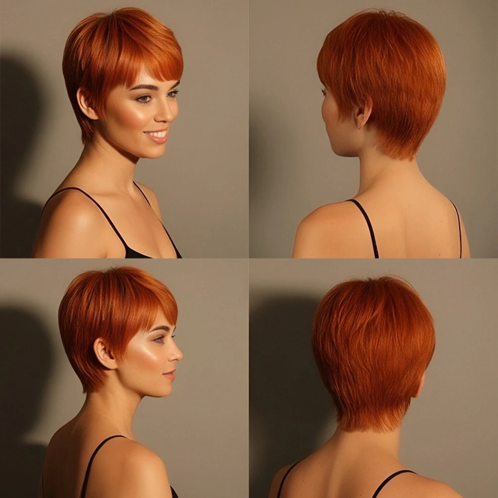 الزنجبيل قصيرة عابث قطع شعر مستعار شعر طبيعي مفرود الباروكات مع الانفجارات للنساء آلة صنع قبعة الشعر البرازيلي 100% خصلات الشعر المستعار الإنسان