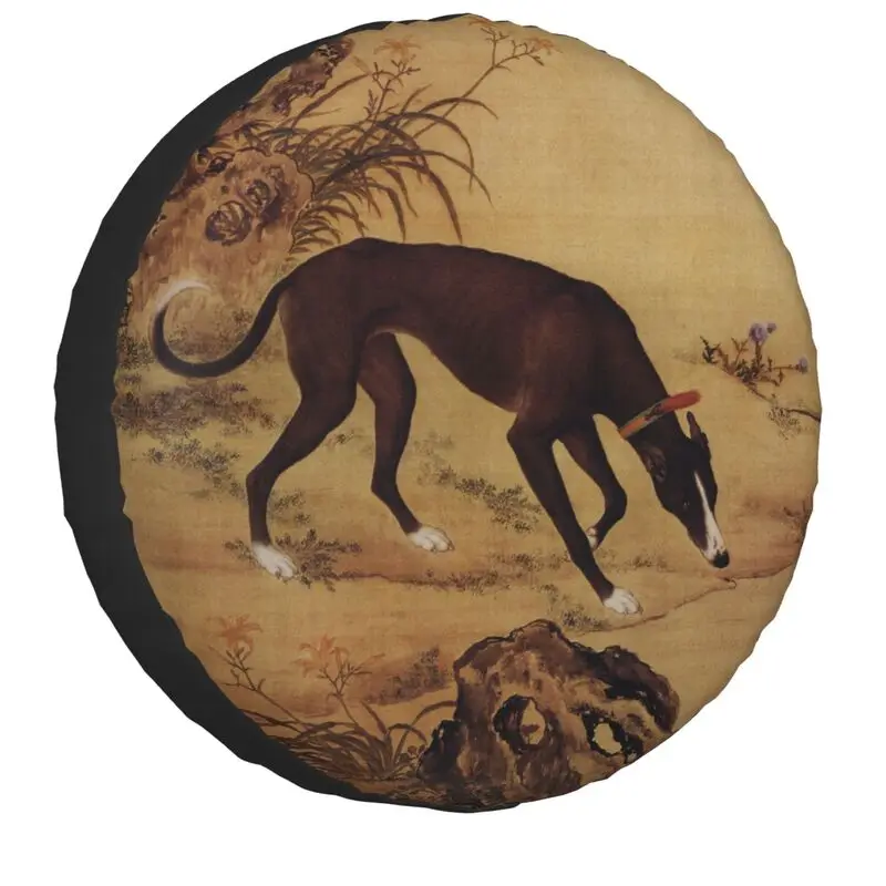 Whippet Greyhound Painting Spare Wheel Cover for Mitsubishi Pajero 4x4 SUV Dog Vintage Art Tire Protector 14