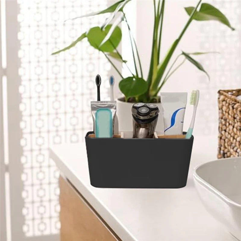 Toothbrush Holders For Bathrooms, 5 Slots Toothpaste Organizer With Bamboo Divider Bathroom Accessories Storage-AT64