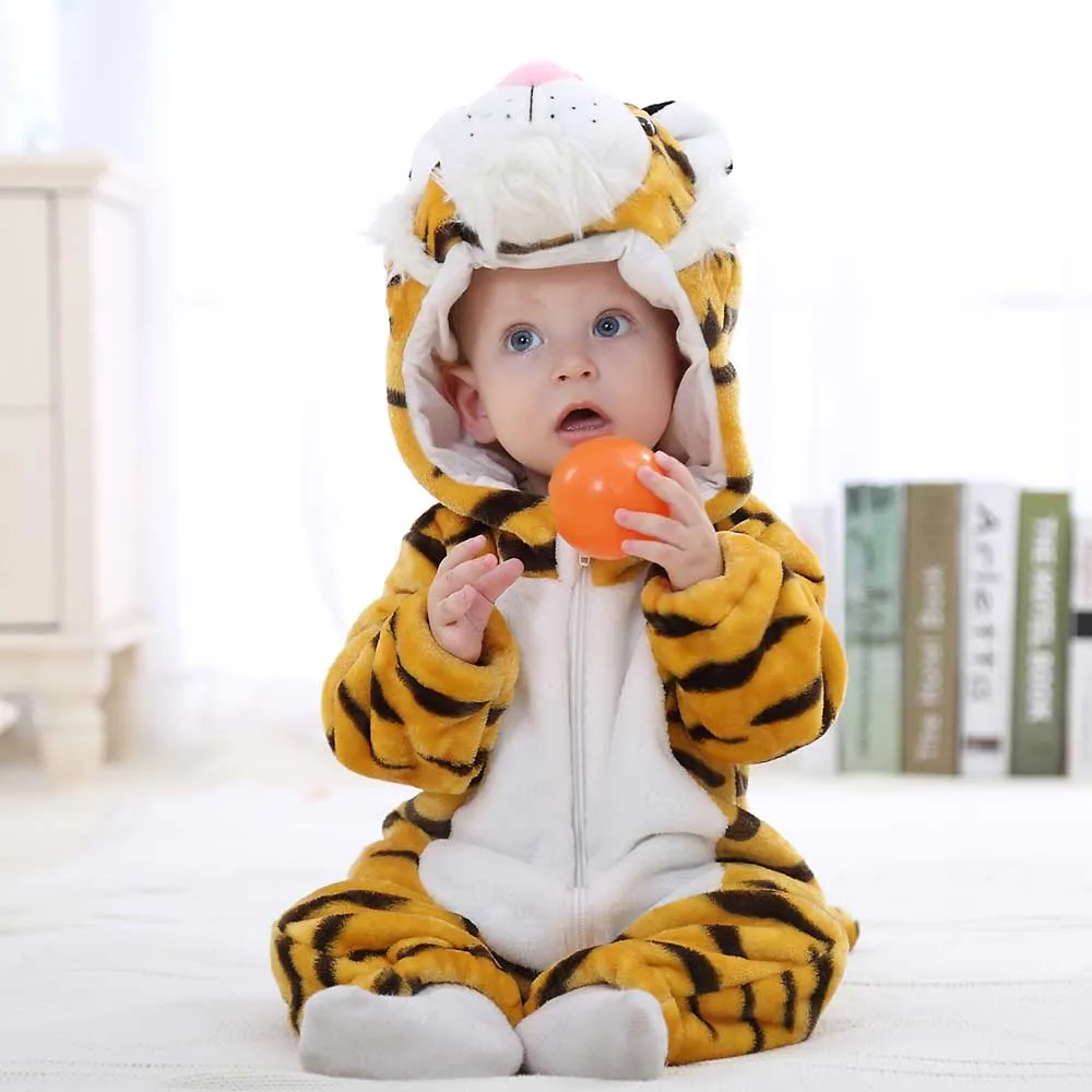 Kigurumi Baby Rompers for Boys Girls Winter 0 to 3 6 9 12 18 24 Months Warm Tiger Panda Unicorn Toddler Jumpsuit Zipper Overalls