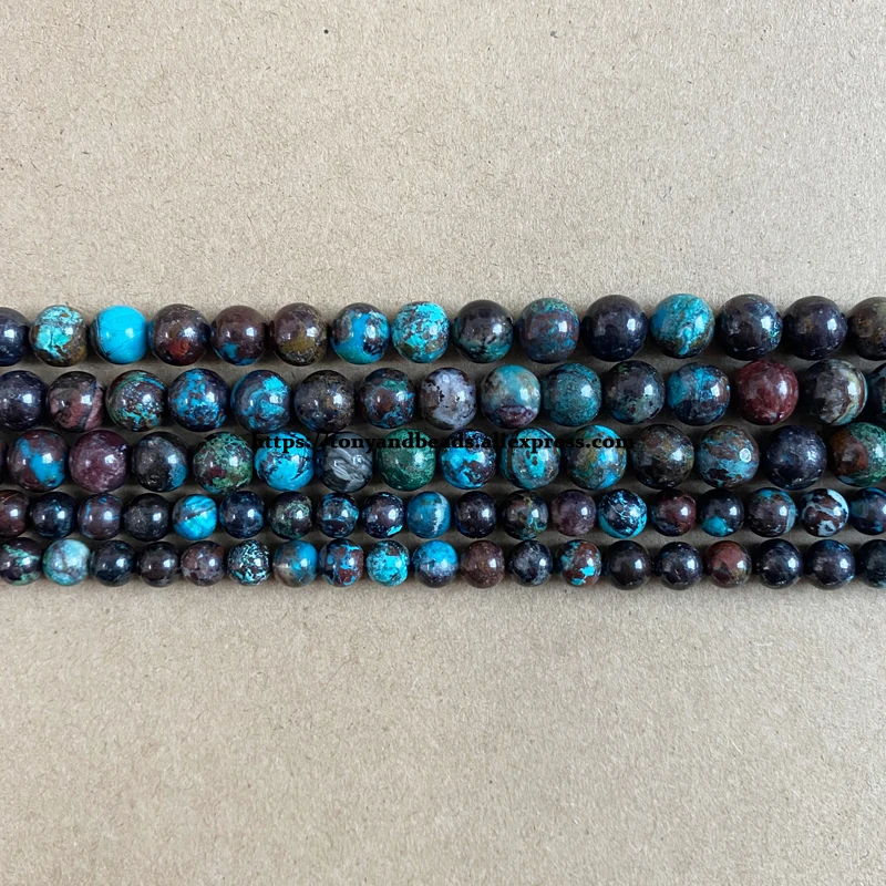 Semi-precious Stones A Quality Peru Dark Brown Chrysocolla Turquoise Stone Round Loose Beads 6 8 10 MM Pick Size