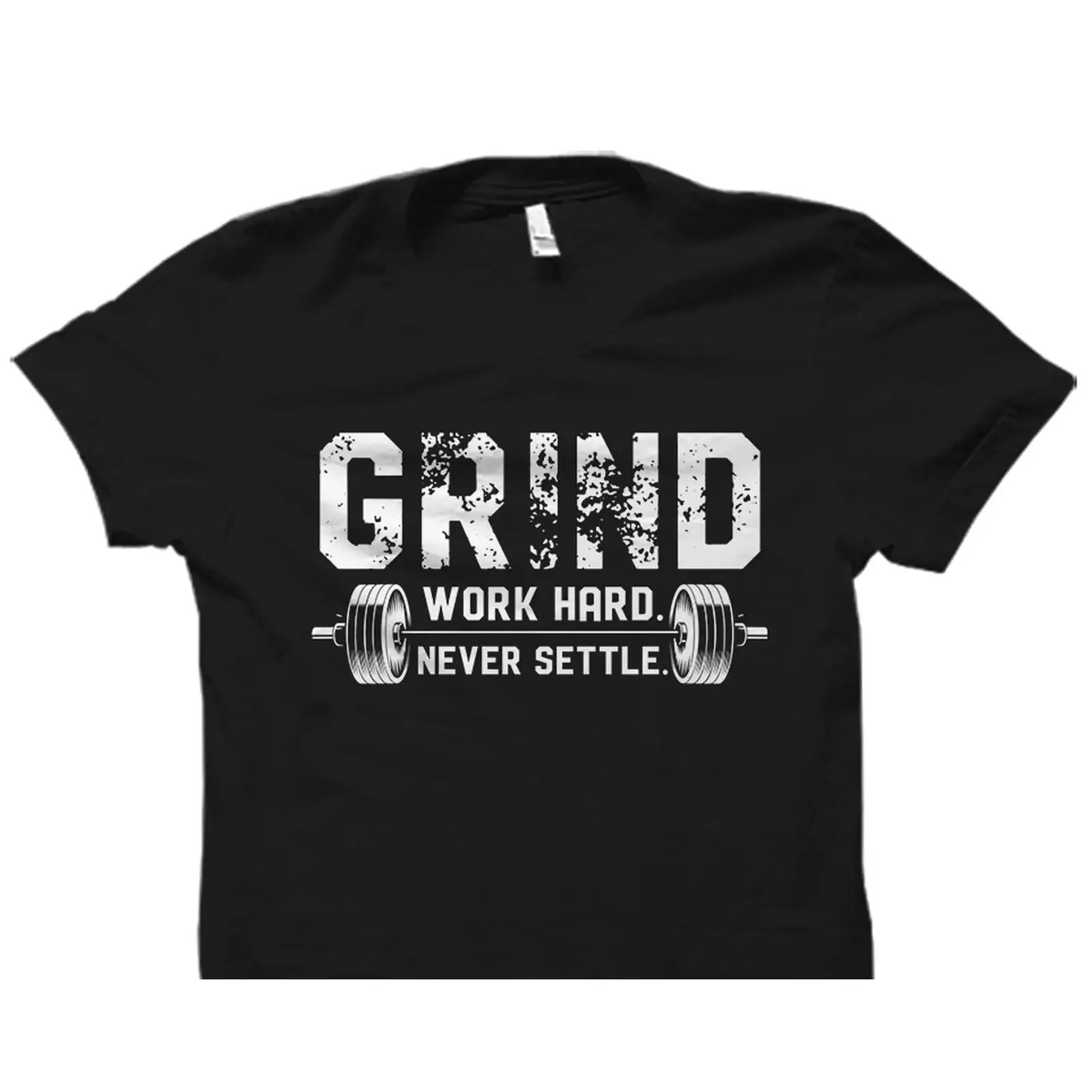 Grind Work Hard Never Settle Barbell T Shirt Weightlifting Powerlifting Gym Workout For Weightlifter vintage Washed Soft