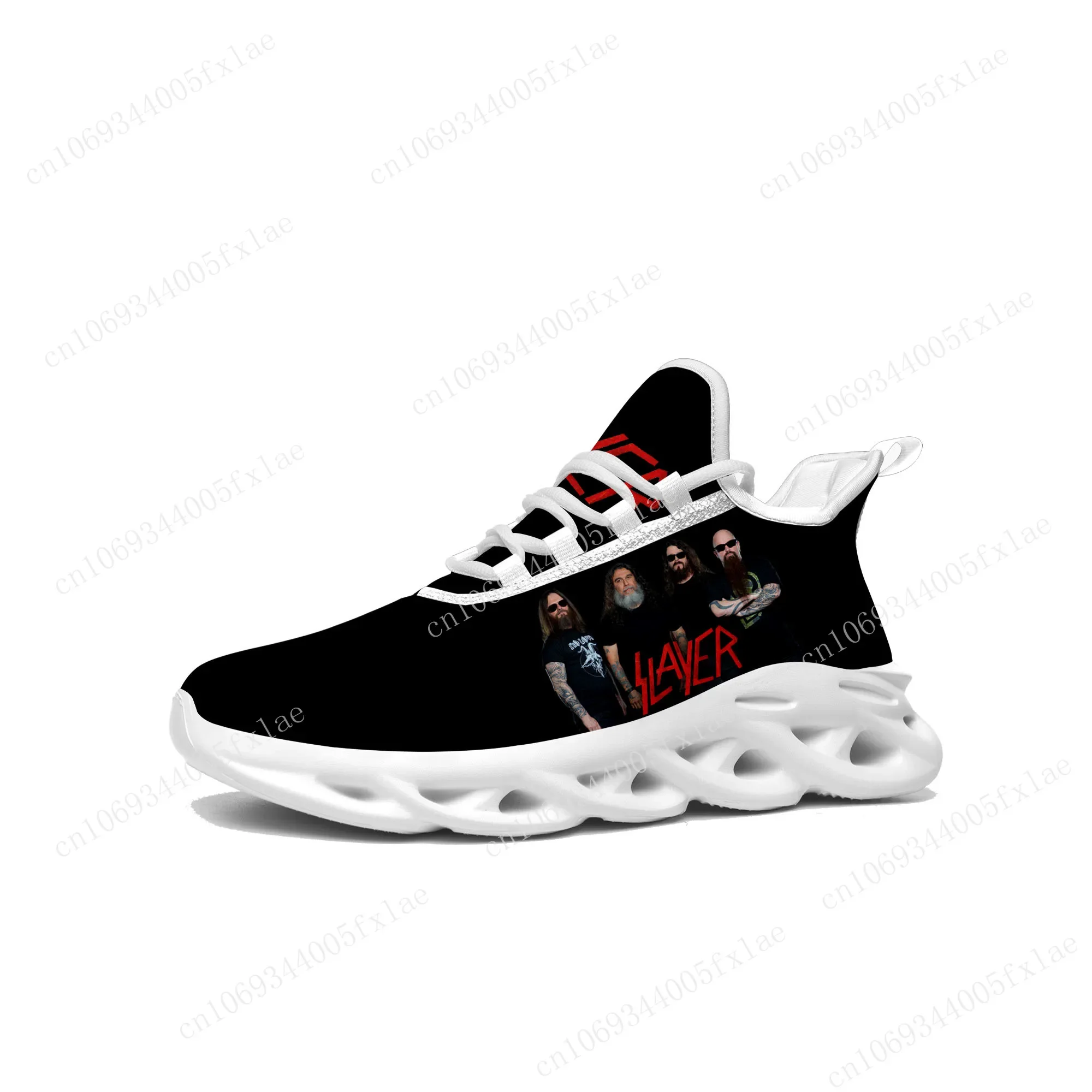 Slayer Metal Rock Band zapatillas planas para hombre y mujer, zapatos deportivos Pop para correr, zapatillas de deporte con cordones, calzado de malla hecho a medida