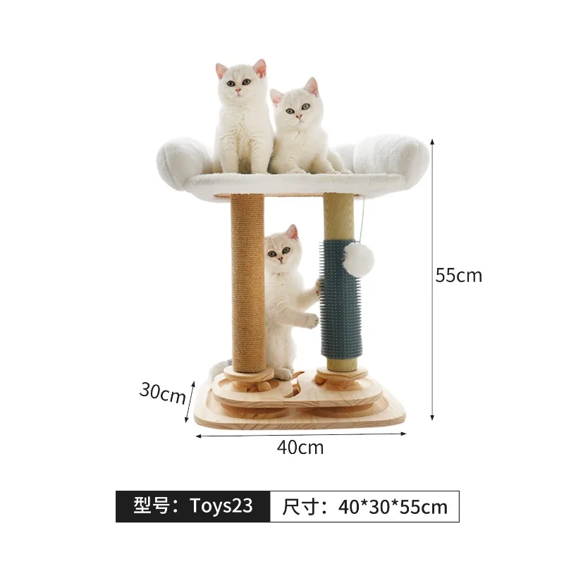 Sisal Cat Scratching Post, All-in-one Kitten Climber Toy with Teaser Wand, Wear-resistant Less Debris for Cat Self Entertainment