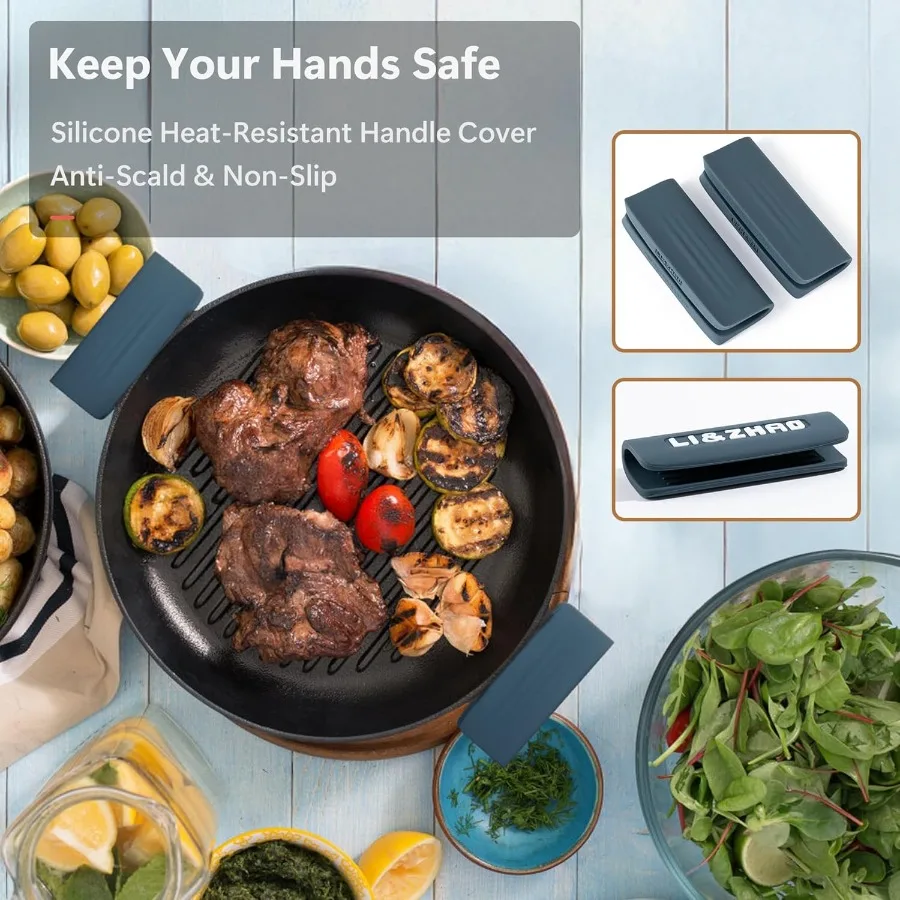 LiandZhao غطاء مقبض من الحديد الزهر 3 قطعة مقبض الوعاء كوف مقاومة للحرارة مقلاة حديد الزهر مقبض كوف مقلاة سيليكون كم ل #5