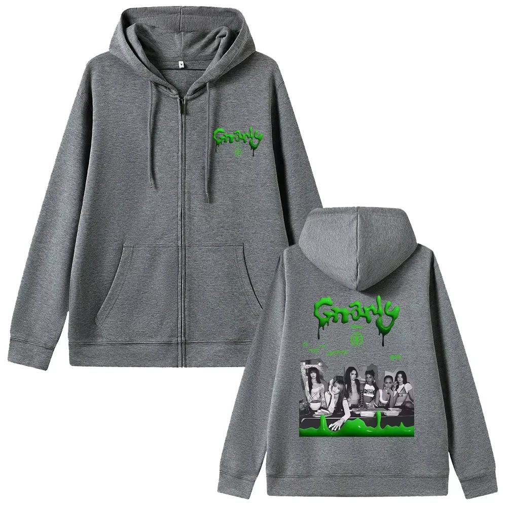 الكورية Kpop Katseye غابرييلا الجرافيك قلنسوة بسحاب الرجال النساء الهيب هوب موضة موسيقى البوب زمم سترة الذكور هوديس خمر عادية #2